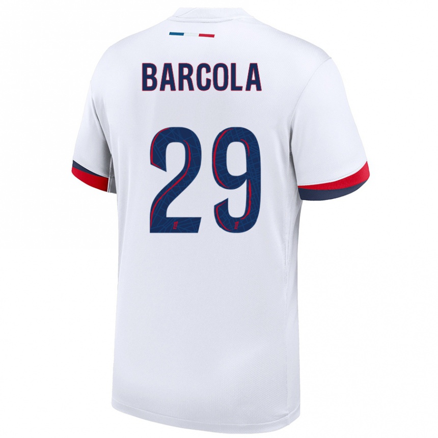 Enfant Football Maillot Bradley Barcola #29 Blanc Bleu Rouge Tenues Extérieur 2024/25