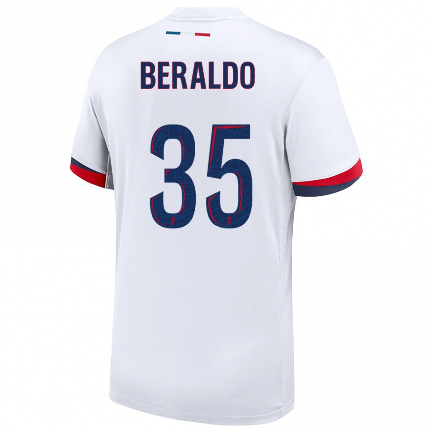 Enfant Football Maillot Lucas Beraldo #35 Blanc Bleu Rouge Tenues Extérieur 2024/25