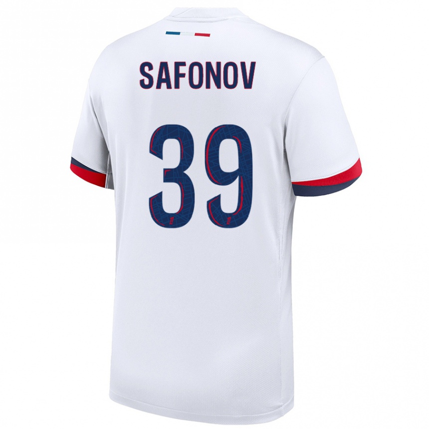 Enfant Football Maillot Matvey Safonov #39 Blanc Bleu Rouge Tenues Extérieur 2024/25