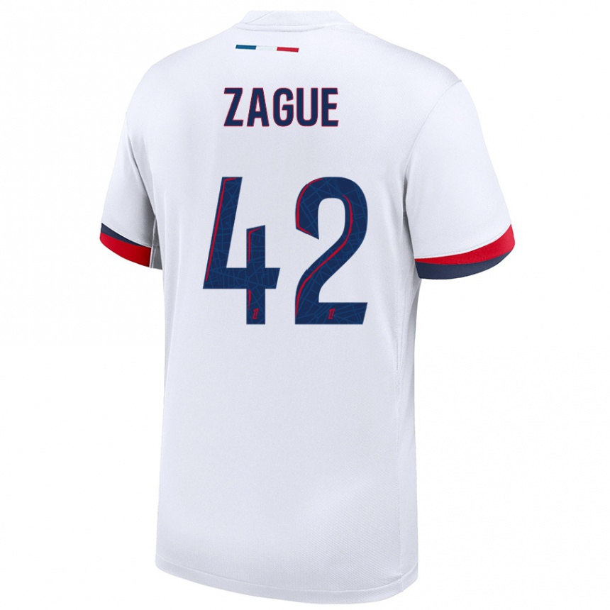 Enfant Football Maillot Yoram Zague #42 Blanc Bleu Rouge Tenues Extérieur 2024/25