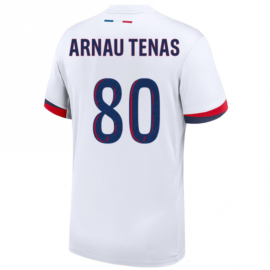 Enfant Football Maillot Arnau Tenas #80 Blanc Bleu Rouge Tenues Extérieur 2024/25