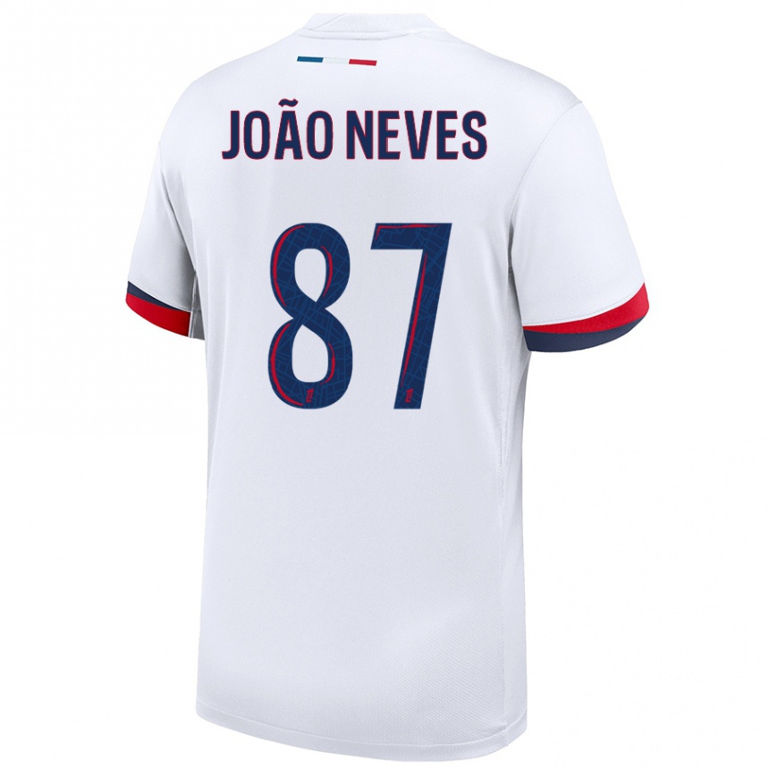 Enfant Football Maillot João Neves #87 Blanc Bleu Rouge Tenues Extérieur 2024/25