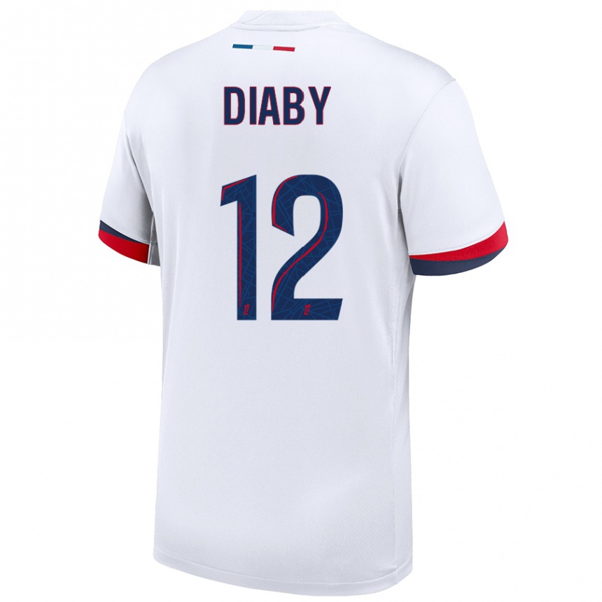 Enfant Football Maillot Ibrahima Diaby #12 Blanc Bleu Rouge Tenues Extérieur 2024/25