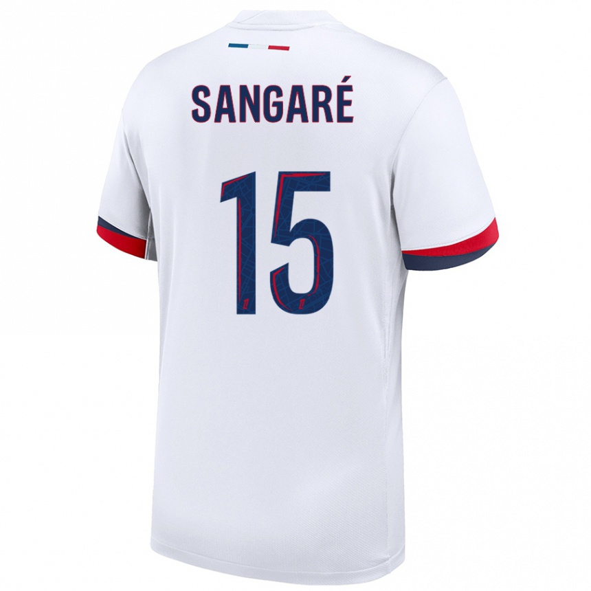 Enfant Football Maillot Mahamadou Sangaré #15 Blanc Bleu Rouge Tenues Extérieur 2024/25