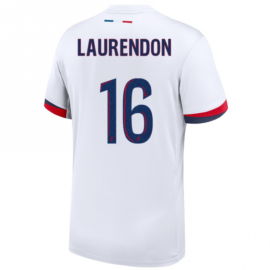 Enfant Football Maillot Bilal Laurendon #16 Blanc Bleu Rouge Tenues Extérieur 2024/25