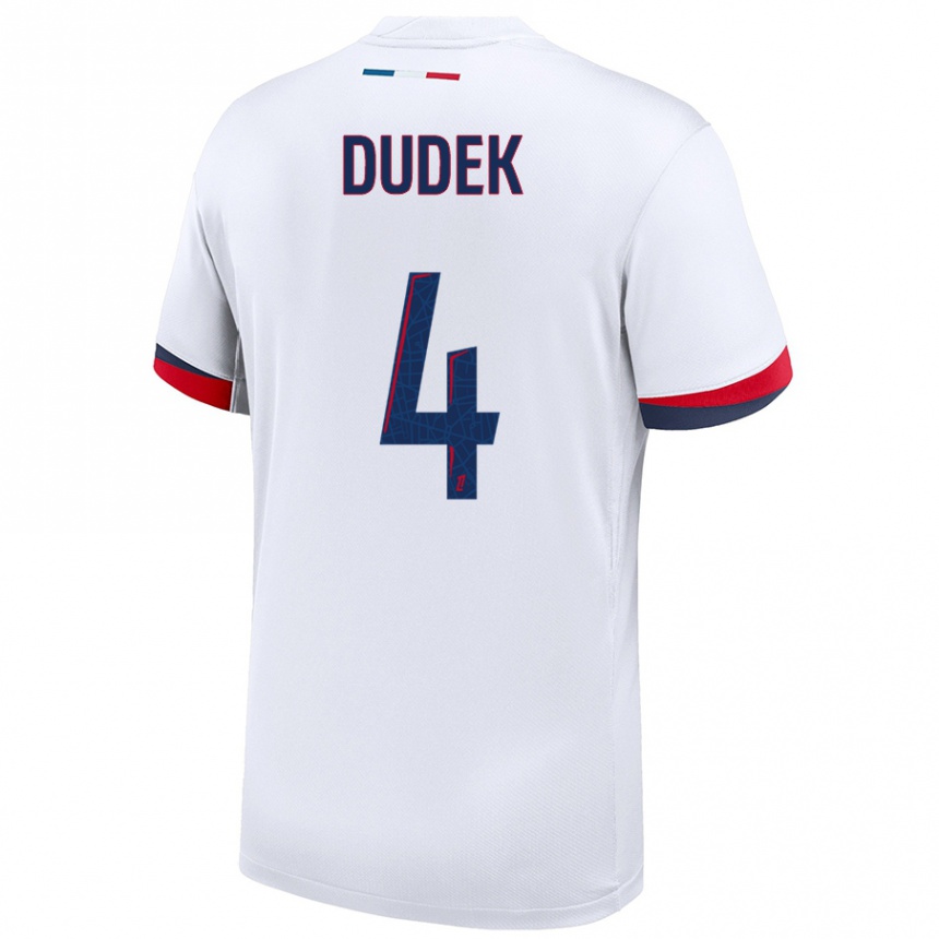 Enfant Football Maillot Paulina Dudek #4 Blanc Bleu Rouge Tenues Extérieur 2024/25