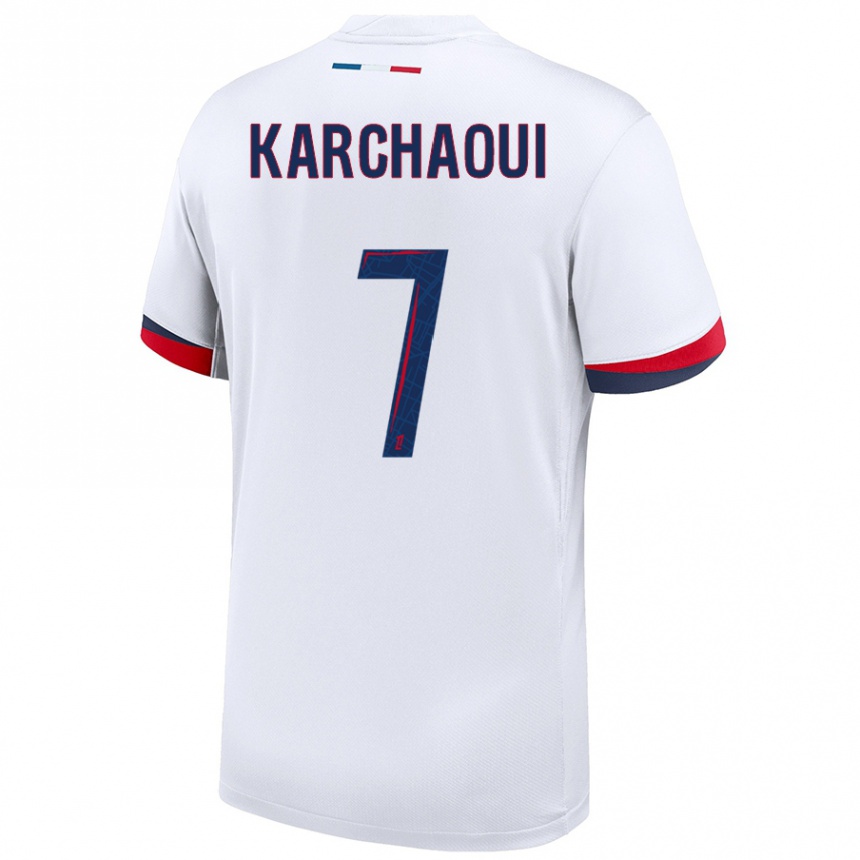 Enfant Football Maillot Sakina Karchaoui #7 Blanc Bleu Rouge Tenues Extérieur 2024/25