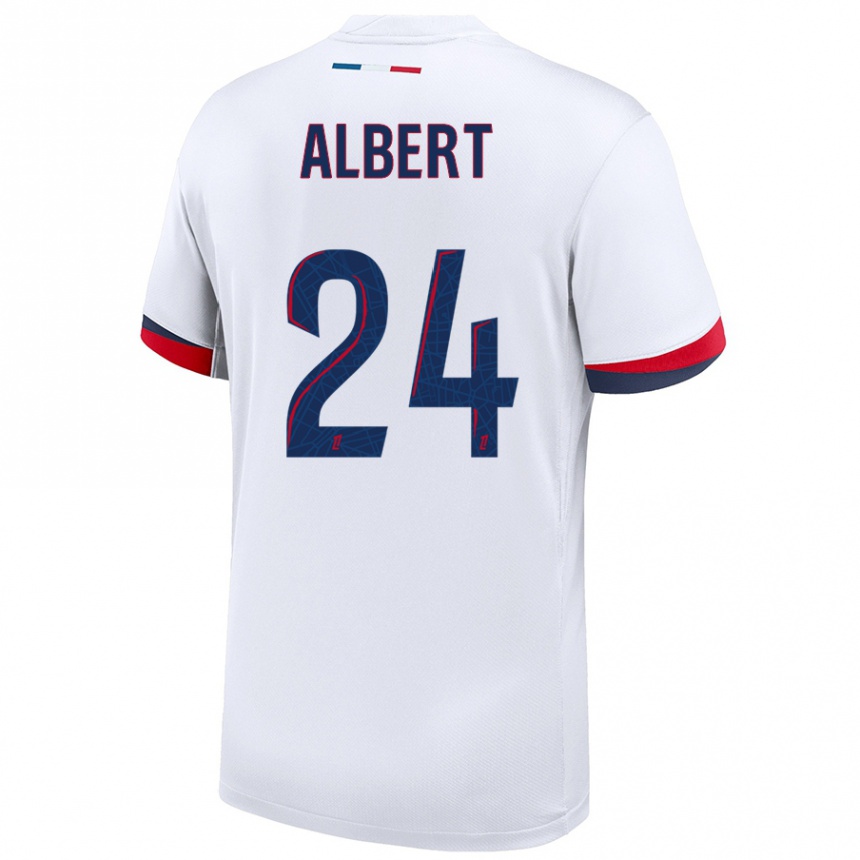 Enfant Football Maillot Korbin Albert #24 Blanc Bleu Rouge Tenues Extérieur 2024/25