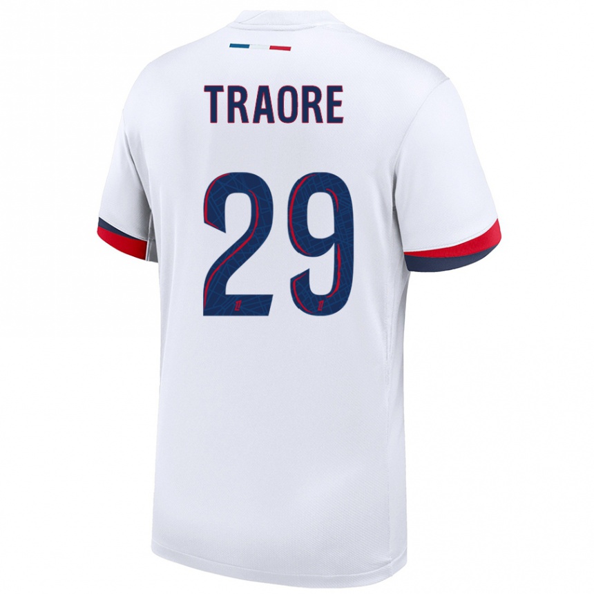 Enfant Football Maillot Manssita Traoré #29 Blanc Bleu Rouge Tenues Extérieur 2024/25