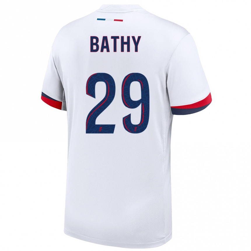 Enfant Football Maillot Griedge Mbock Bathy #29 Blanc Bleu Rouge Tenues Extérieur 2024/25