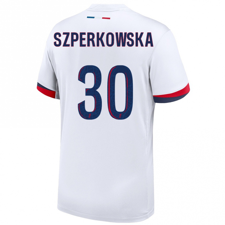 Enfant Football Maillot Oliwia Szperkowska #30 Blanc Bleu Rouge Tenues Extérieur 2024/25