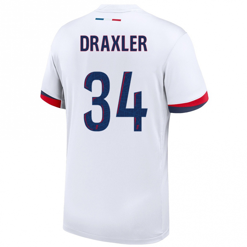 Enfant Football Maillot Julian Draxler #34 Blanc Bleu Rouge Tenues Extérieur 2024/25