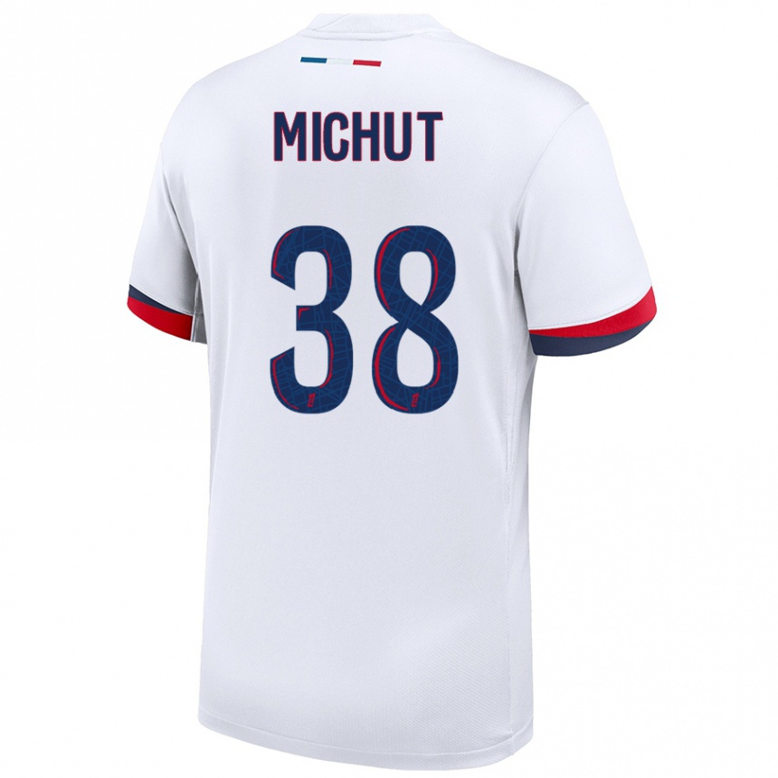 Enfant Football Maillot Edouard Michut #38 Blanc Bleu Rouge Tenues Extérieur 2024/25