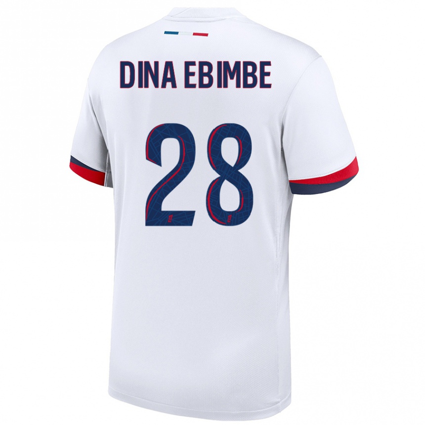 Enfant Football Maillot Eric Junior Dina Ebimbe #28 Blanc Bleu Rouge Tenues Extérieur 2024/25