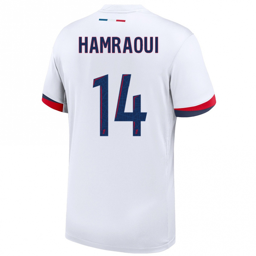 Enfant Football Maillot Kheira Hamraoui #14 Blanc Bleu Rouge Tenues Extérieur 2024/25