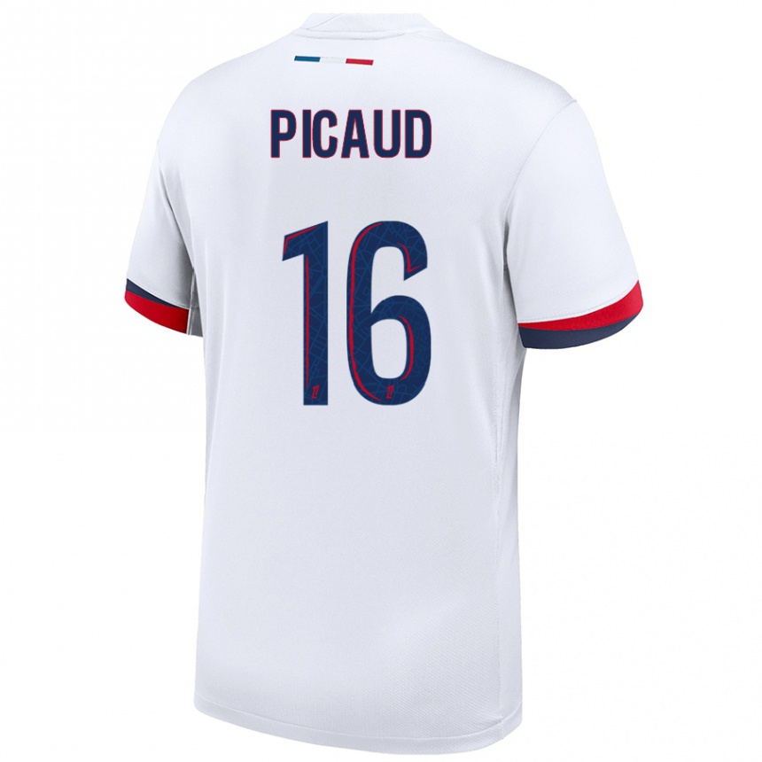 Enfant Football Maillot Constance Picaud #16 Blanc Bleu Rouge Tenues Extérieur 2024/25