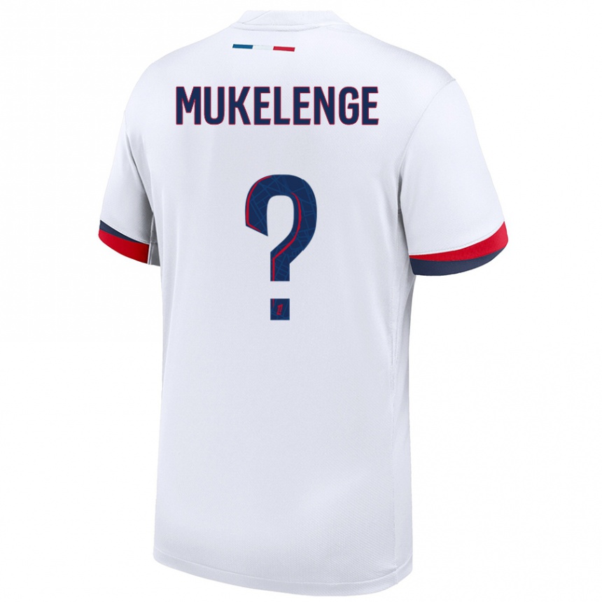 Enfant Football Maillot Christ Mukelenge #0 Blanc Bleu Rouge Tenues Extérieur 2024/25