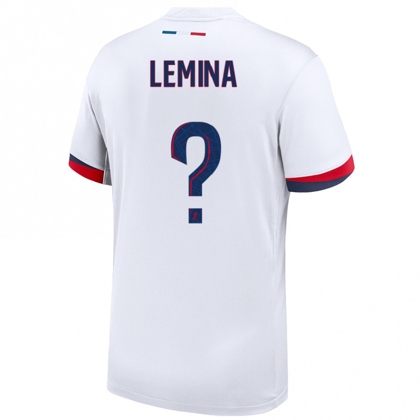 Enfant Football Maillot Noha Lemina #0 Blanc Bleu Rouge Tenues Extérieur 2024/25