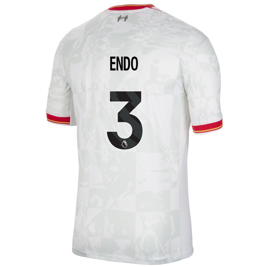 Enfant Football Maillot Wataru Endo #3 Blanc Rouge Noir Troisieme 2024/25