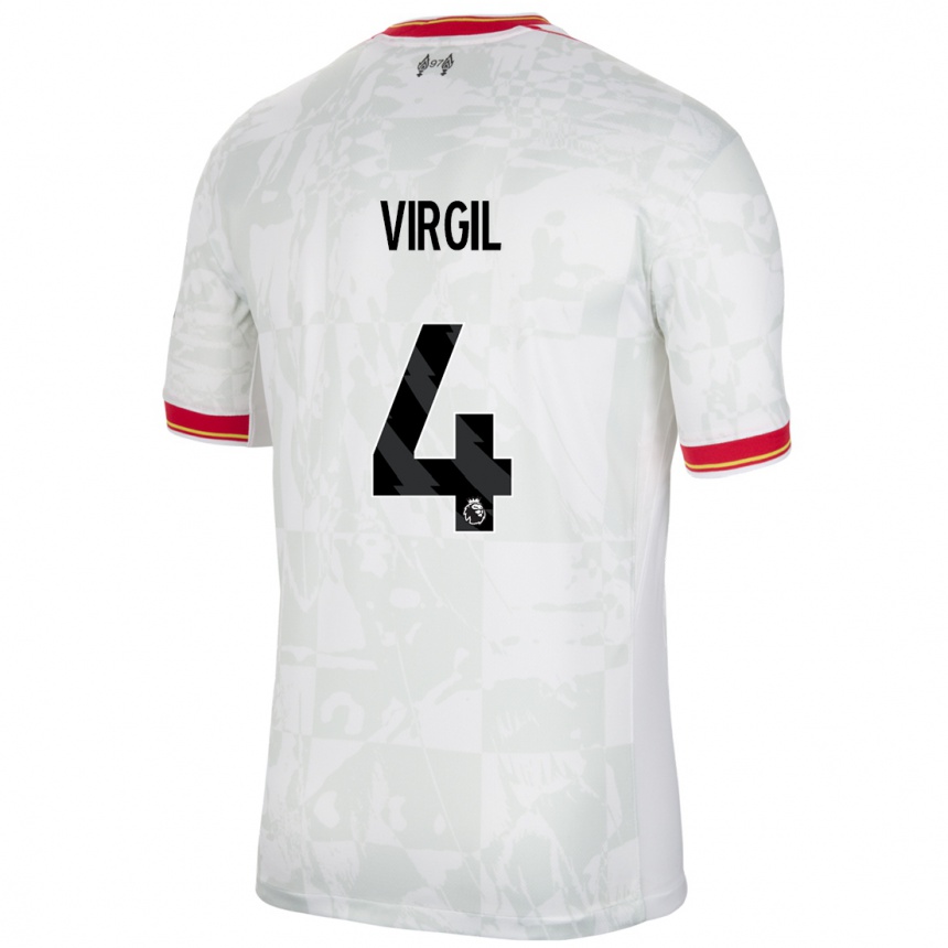 Enfant Football Maillot Virgil Van Dijk #4 Blanc Rouge Noir Troisieme 2024/25