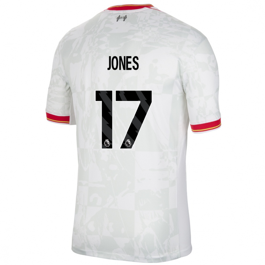 Enfant Football Maillot Curtis Jones #17 Blanc Rouge Noir Troisieme 2024/25