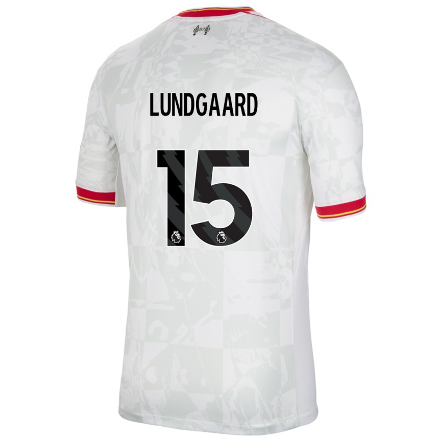 Enfant Football Maillot Sofie Lundgaard #15 Blanc Rouge Noir Troisieme 2024/25