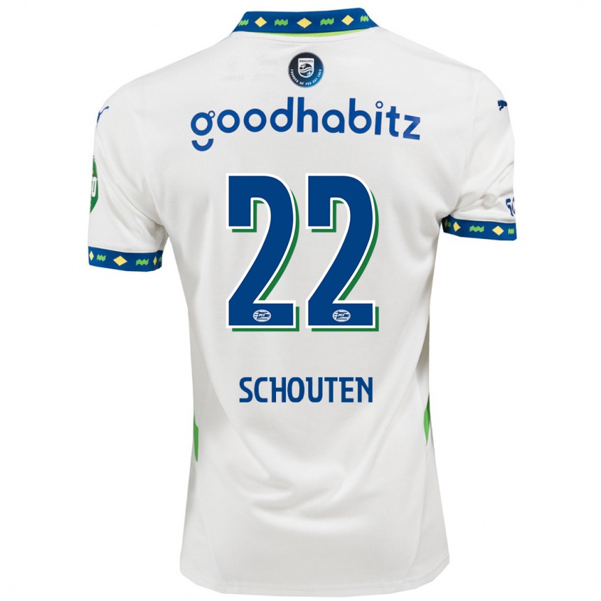 Enfant Football Maillot Jerdy Schouten #22 Blanc Bleu Foncé Troisieme 2024/25