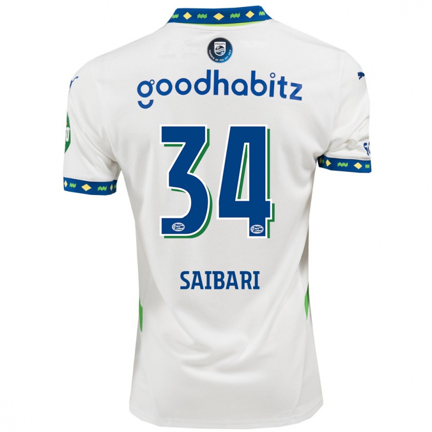 Enfant Football Maillot Ismael Saibari #34 Blanc Bleu Foncé Troisieme 2024/25