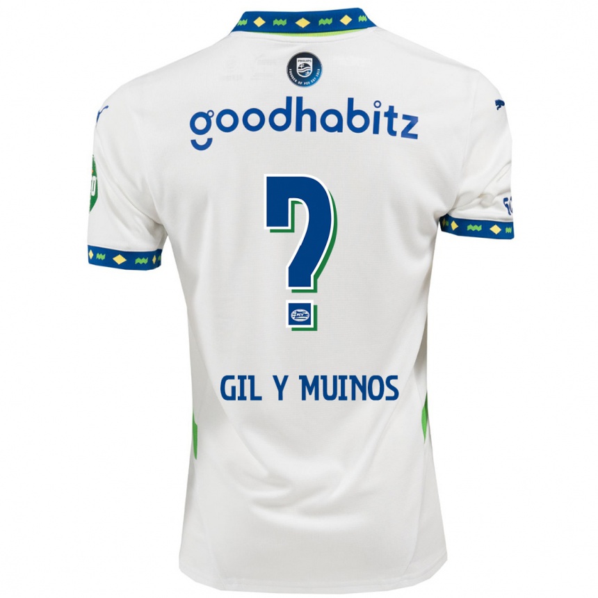 Enfant Football Maillot Yaël Gil Y Muiños #0 Blanc Bleu Foncé Troisieme 2024/25