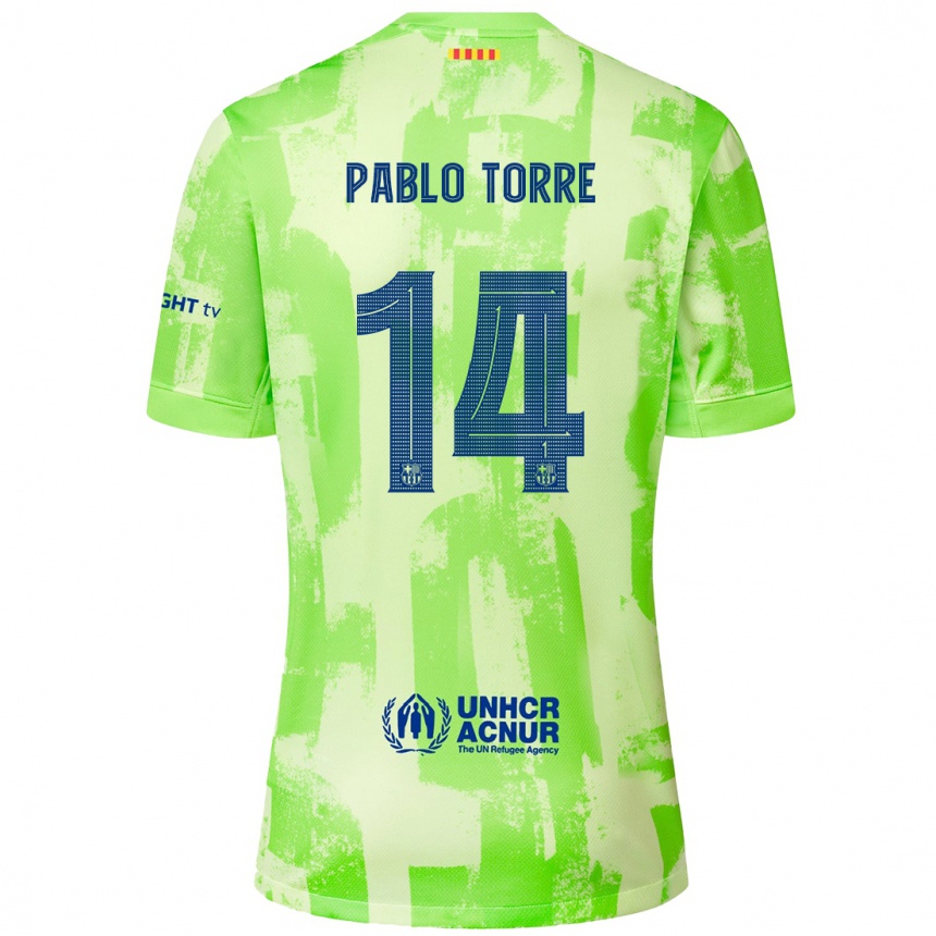 Enfant Football Maillot Pablo Torre #14 Citron Vert Troisieme 2024/25