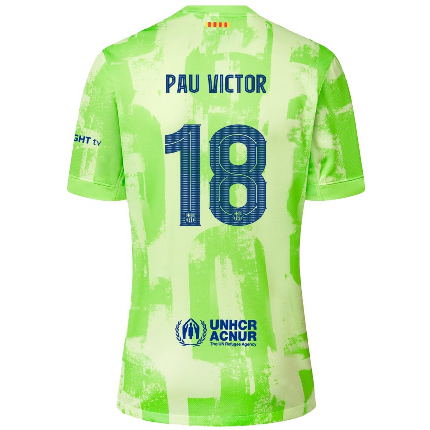 Enfant Football Maillot Pau Víctor #18 Citron Vert Troisieme 2024/25