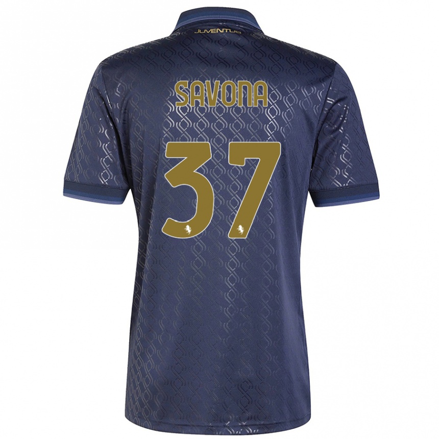 Enfant Football Maillot Nicolo Savona #37 Bleu Marine Troisieme 2024/25