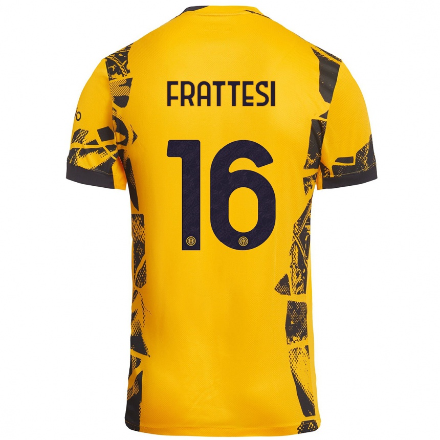 Enfant Football Maillot Davide Frattesi #16 Doré Noir Troisieme 2024/25