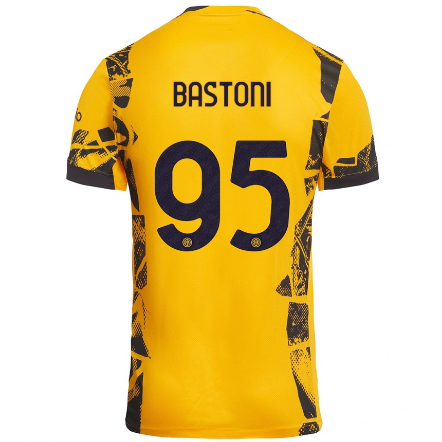 Enfant Football Maillot Alessandro Bastoni #95 Doré Noir Troisieme 2024/25