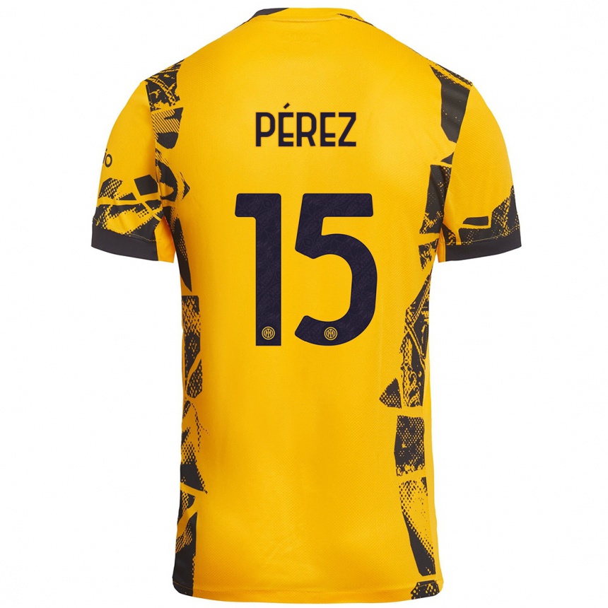 Enfant Football Maillot Álex Pérez #15 Doré Noir Troisieme 2024/25