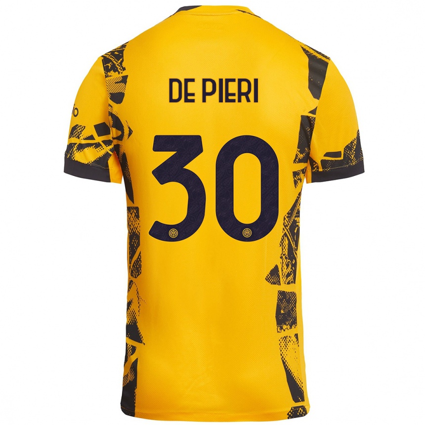 Enfant Football Maillot Giacomo De Pieri #30 Doré Noir Troisieme 2024/25