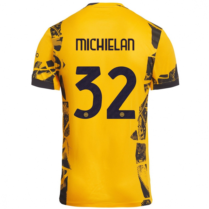 Enfant Football Maillot Mattia Michielan #32 Doré Noir Troisieme 2024/25