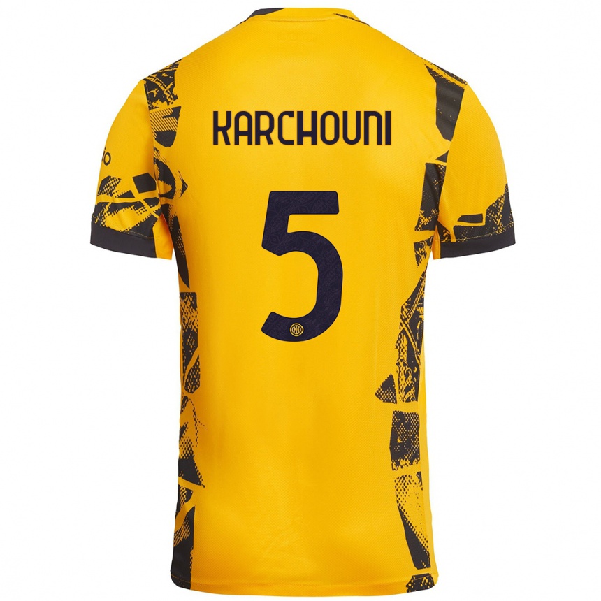 Enfant Football Maillot Ghoutia Karchouni #5 Doré Noir Troisieme 2024/25