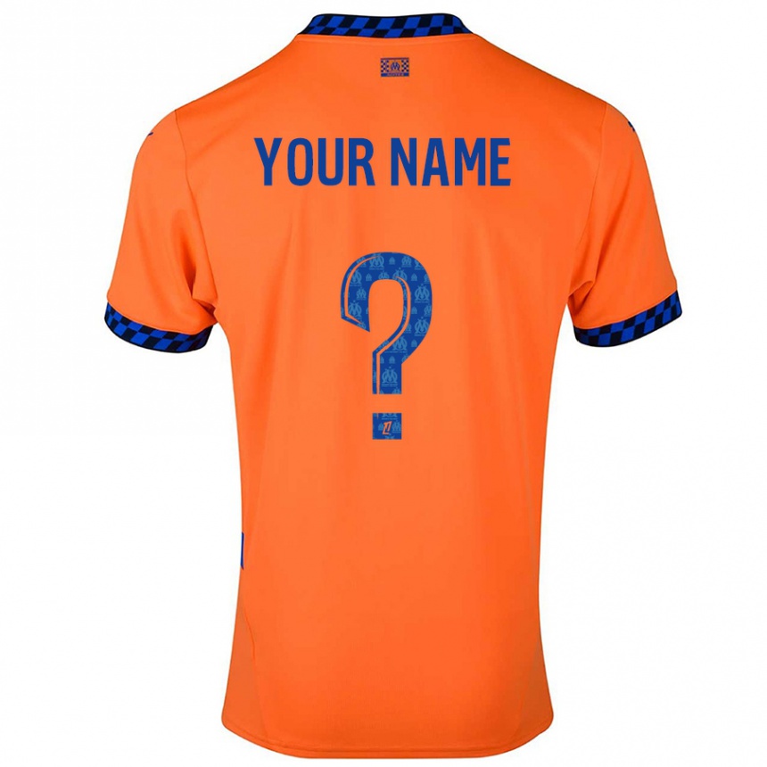 Enfant Football Maillot Votre Nom #0 Orange Bleu Foncé Troisieme 2024/25