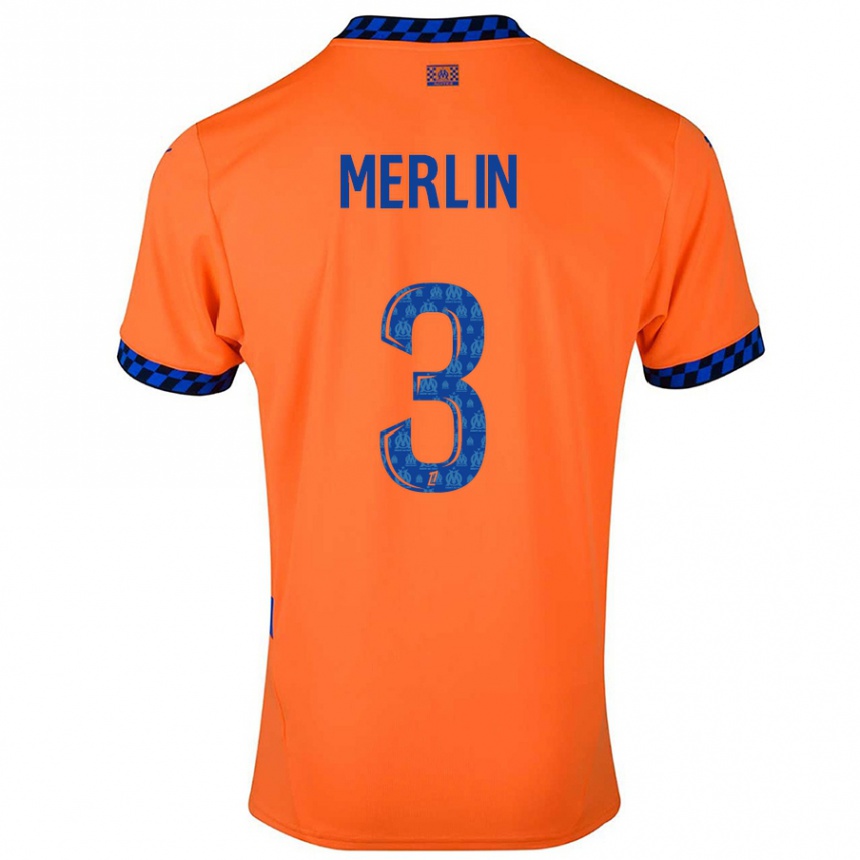 Enfant Football Maillot Quentin Merlin #3 Orange Bleu Foncé Troisieme 2024/25