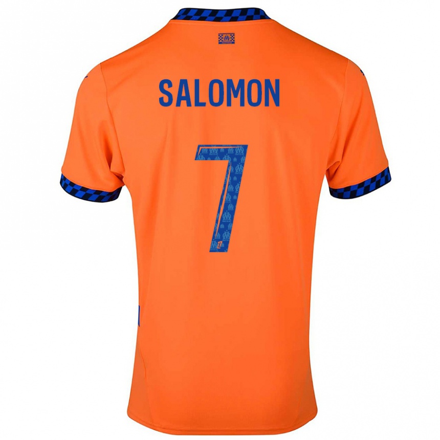 Enfant Football Maillot Maëva Salomon #7 Orange Bleu Foncé Troisieme 2024/25