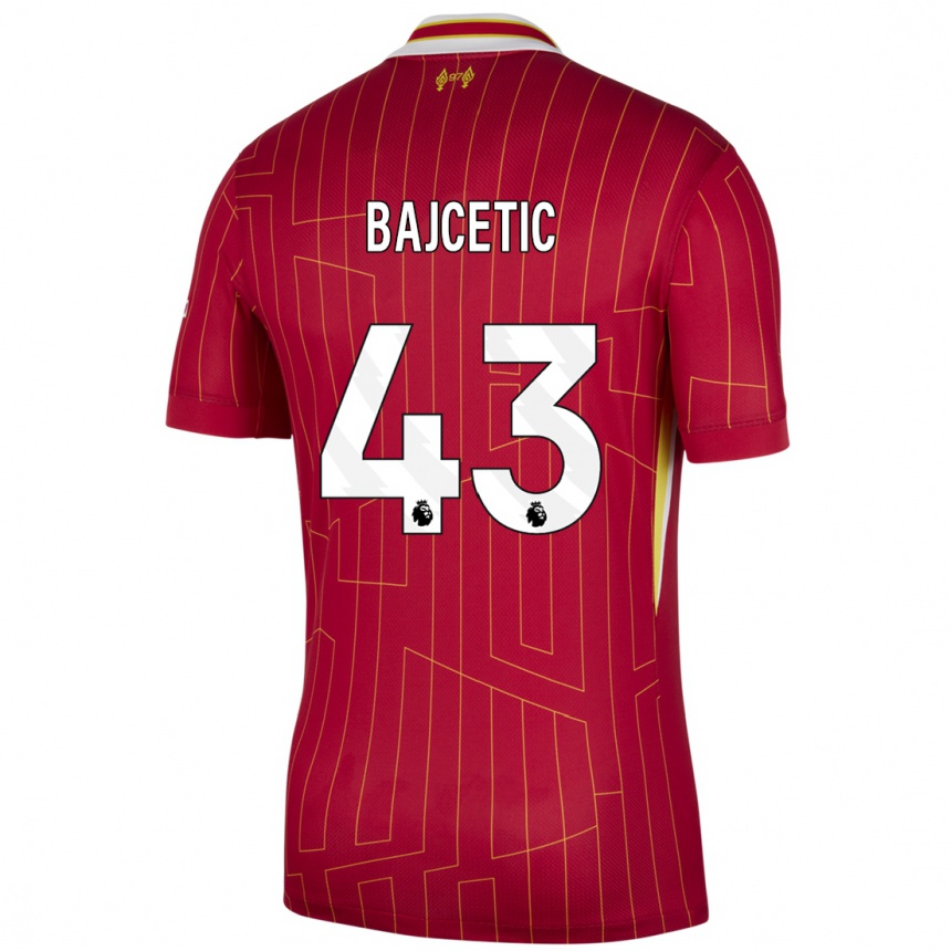 Homme Football Maillot Stefan Bajcetic #43 Rouge Jaune Blanc Tenues Domicile 2024/25