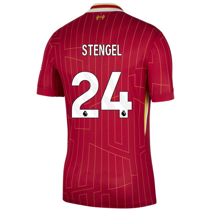 Homme Football Maillot Katie Stengel #24 Rouge Jaune Blanc Tenues Domicile 2024/25