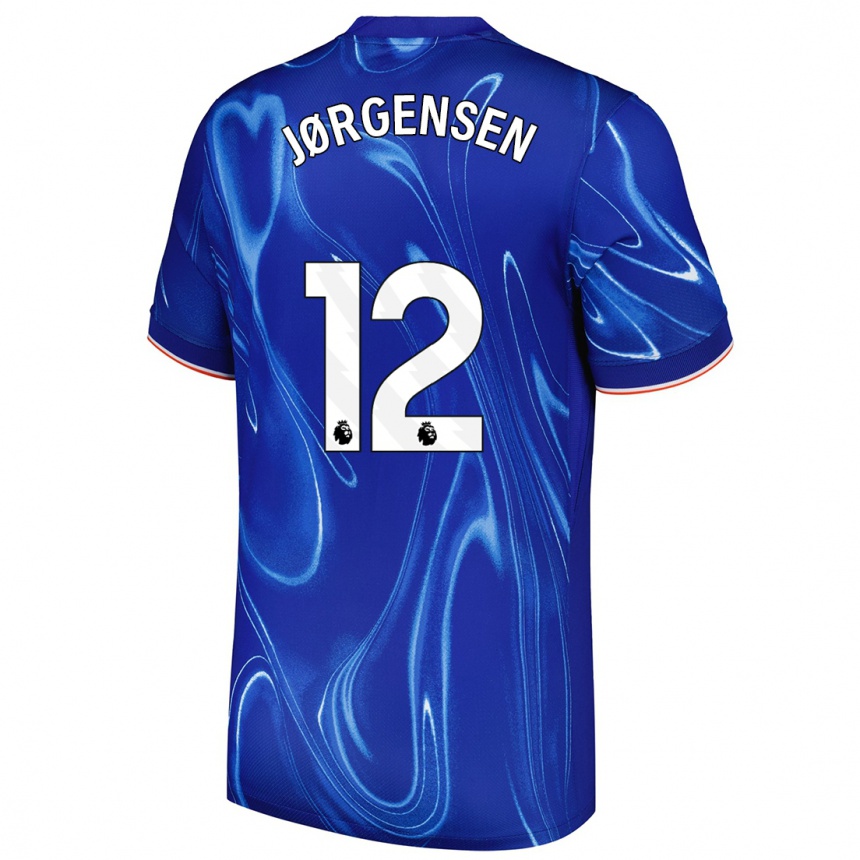 Homme Football Maillot Filip Jørgensen #12 Bleu Blanc Tenues Domicile 2024/25