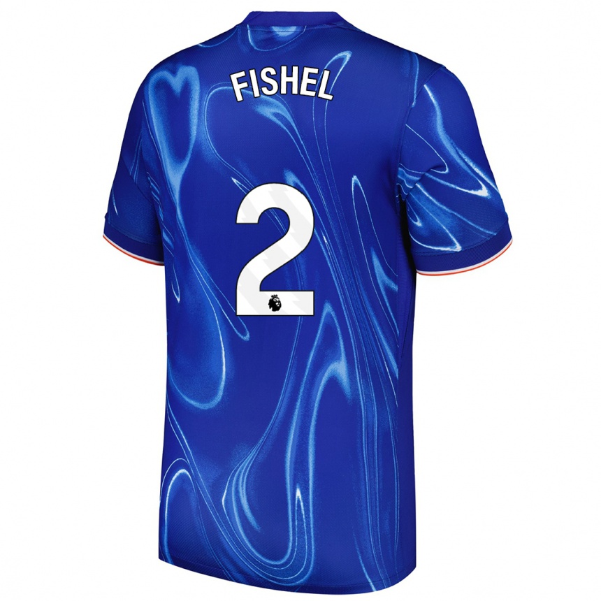 Homme Football Maillot Mia Fishel #2 Bleu Blanc Tenues Domicile 2024/25