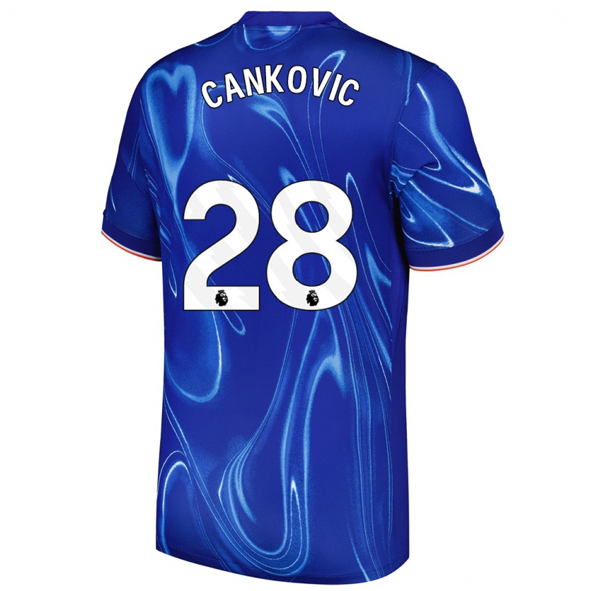 Homme Football Maillot Jelena Čanković #28 Bleu Blanc Tenues Domicile 2024/25