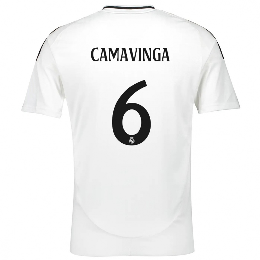 Homme Football Maillot Eduardo Camavinga #6 Blanc Tenues Domicile 2024/25