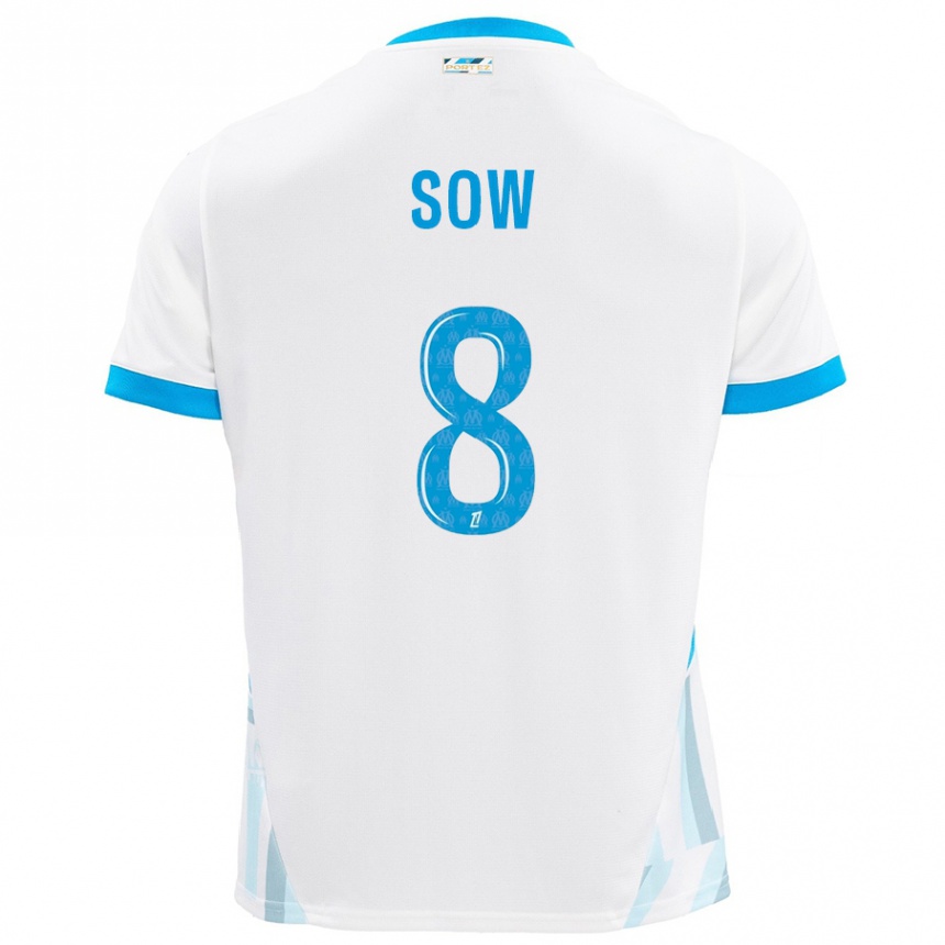 Homme Football Maillot Mbayang Sow #8 Blanc Bleu Ciel Tenues Domicile 2024/25