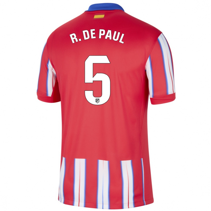 Homme Football Maillot Rodrigo De Paul #5 Rouge Blanc Bleu Tenues Domicile 2024/25