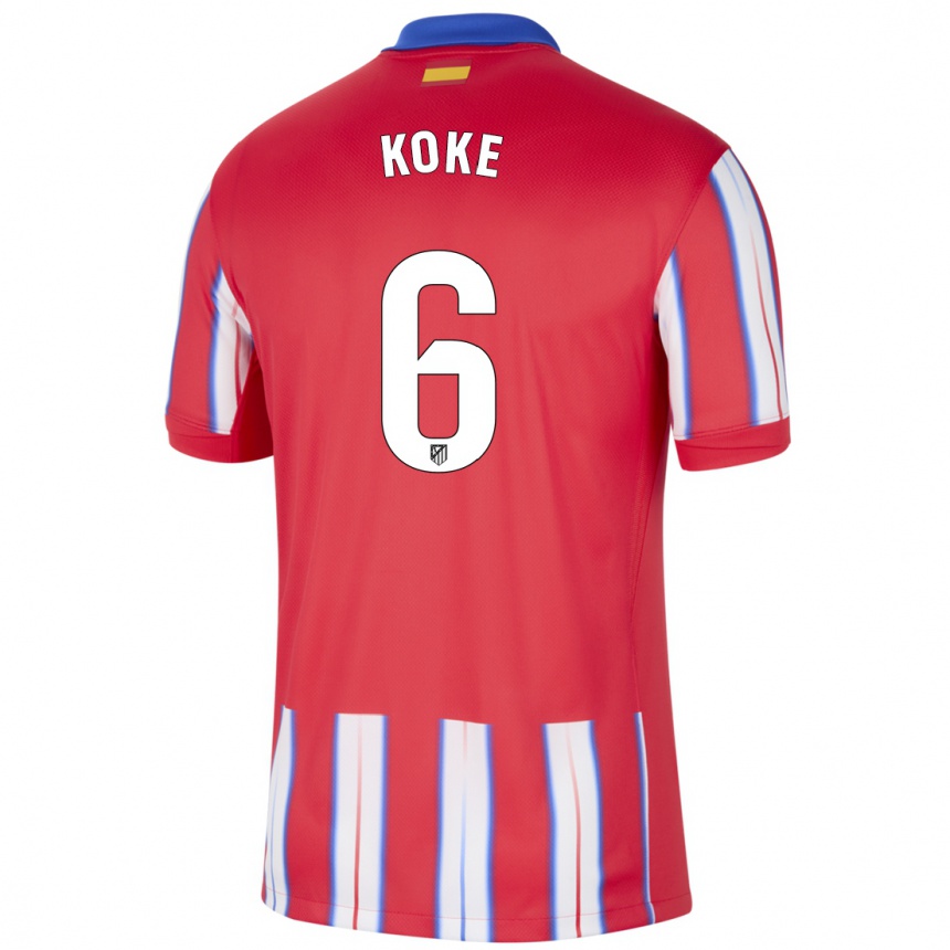 Homme Football Maillot Koke #6 Rouge Blanc Bleu Tenues Domicile 2024/25